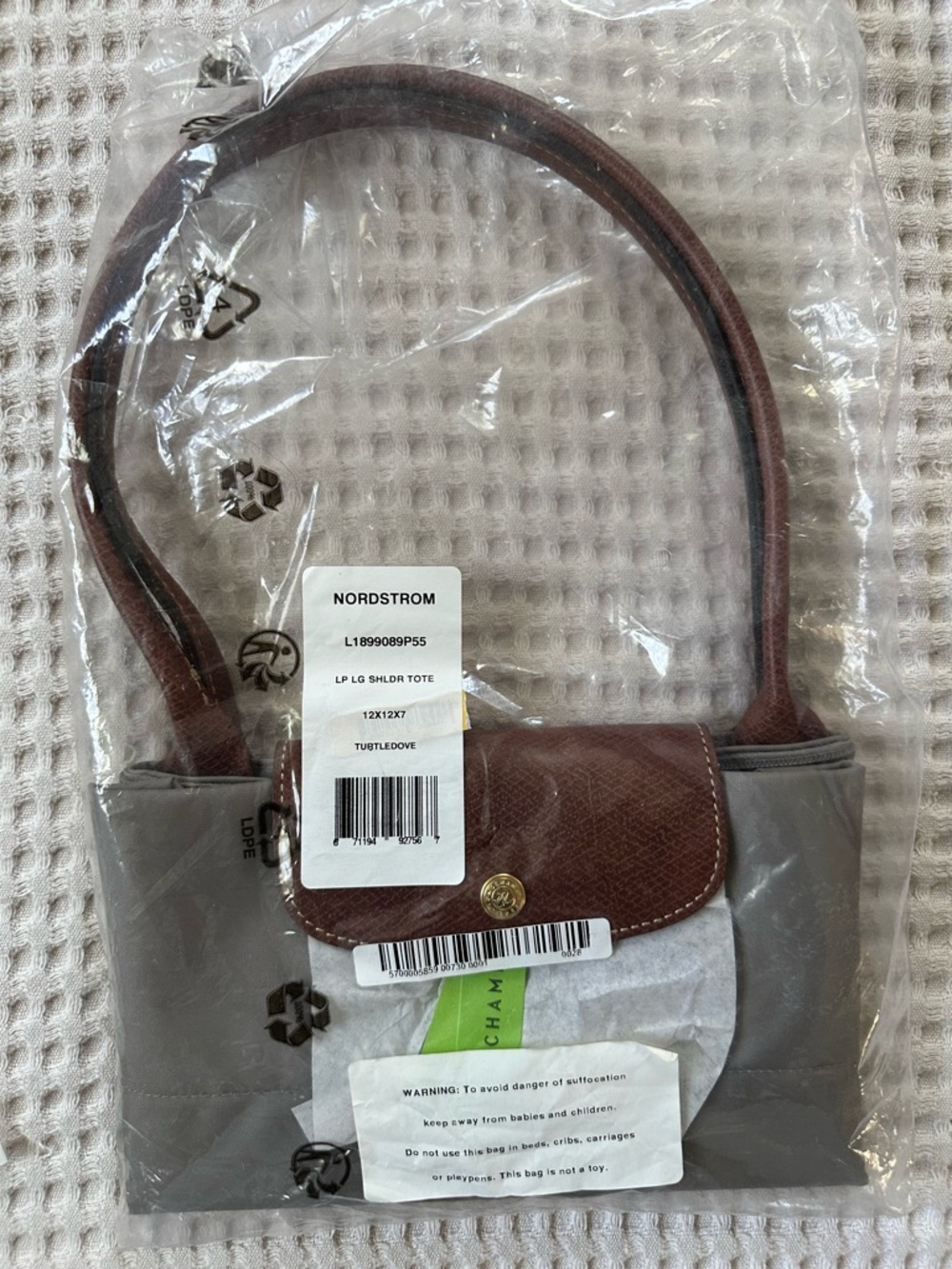 Longchamp Le Pliage Medium Shoulder Tote Taupe Brown Leather Trim NWT - Picture 4 of 4